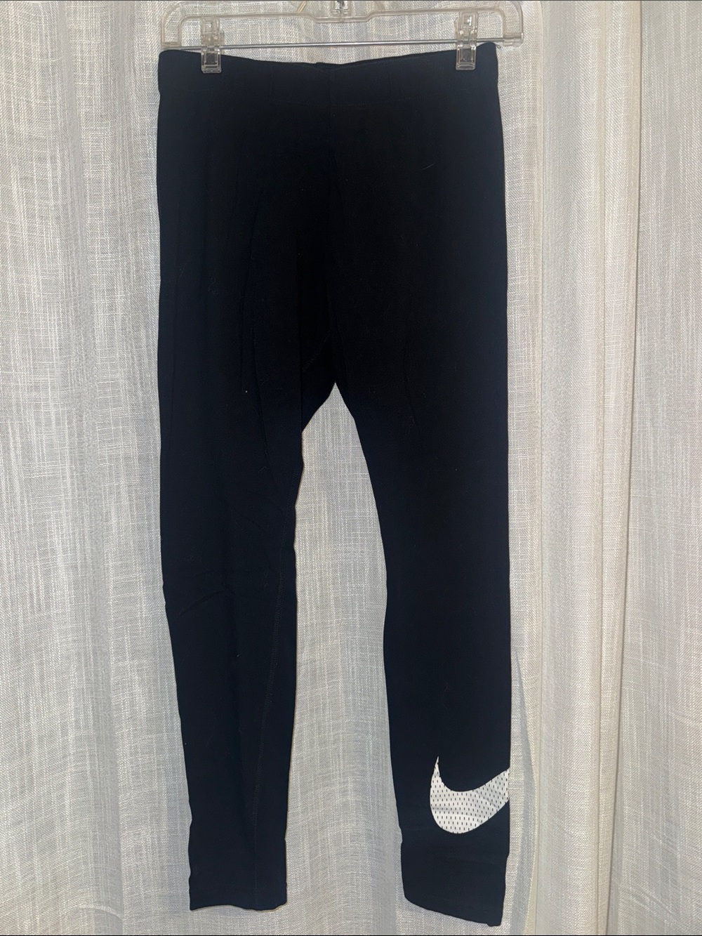 Nike | Black Leggings with White Swoosh Accent Cotton Size M